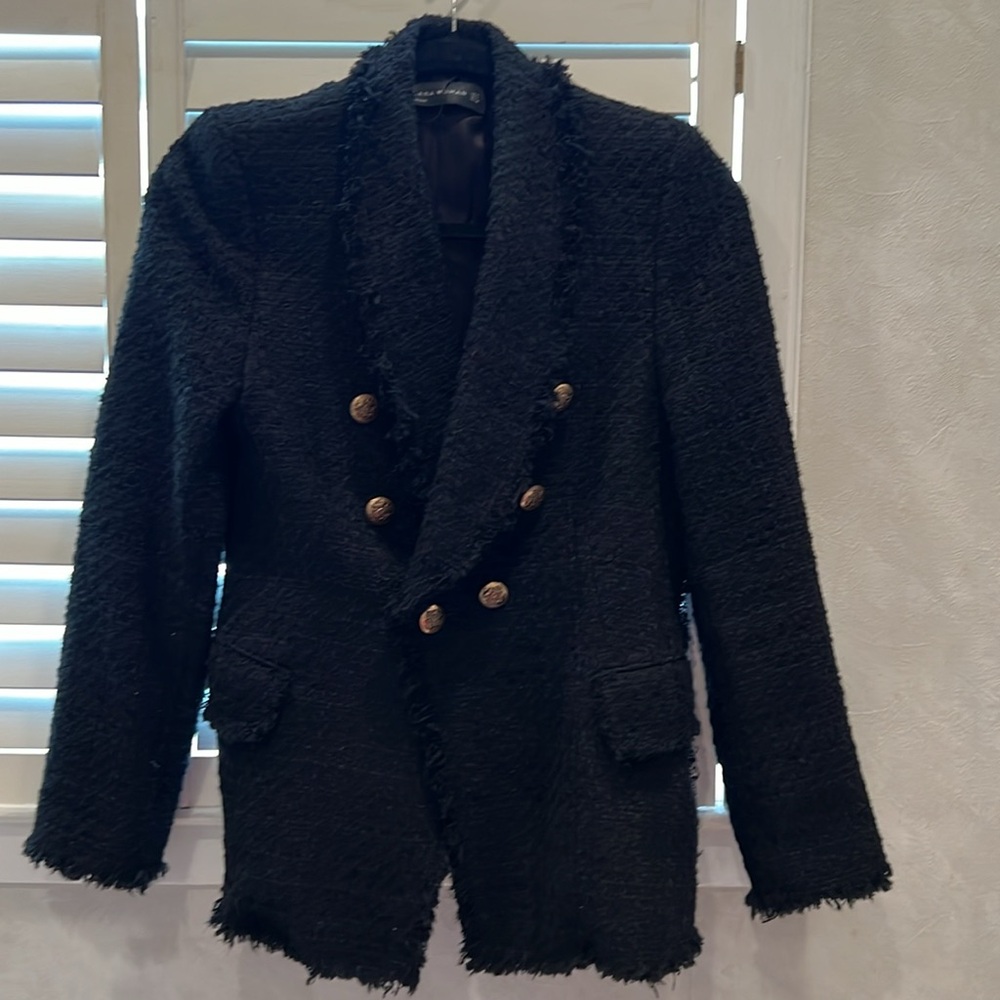 💛 Zara Black Tweed Frayed Blazer S 💛 - Picture 8 of 11